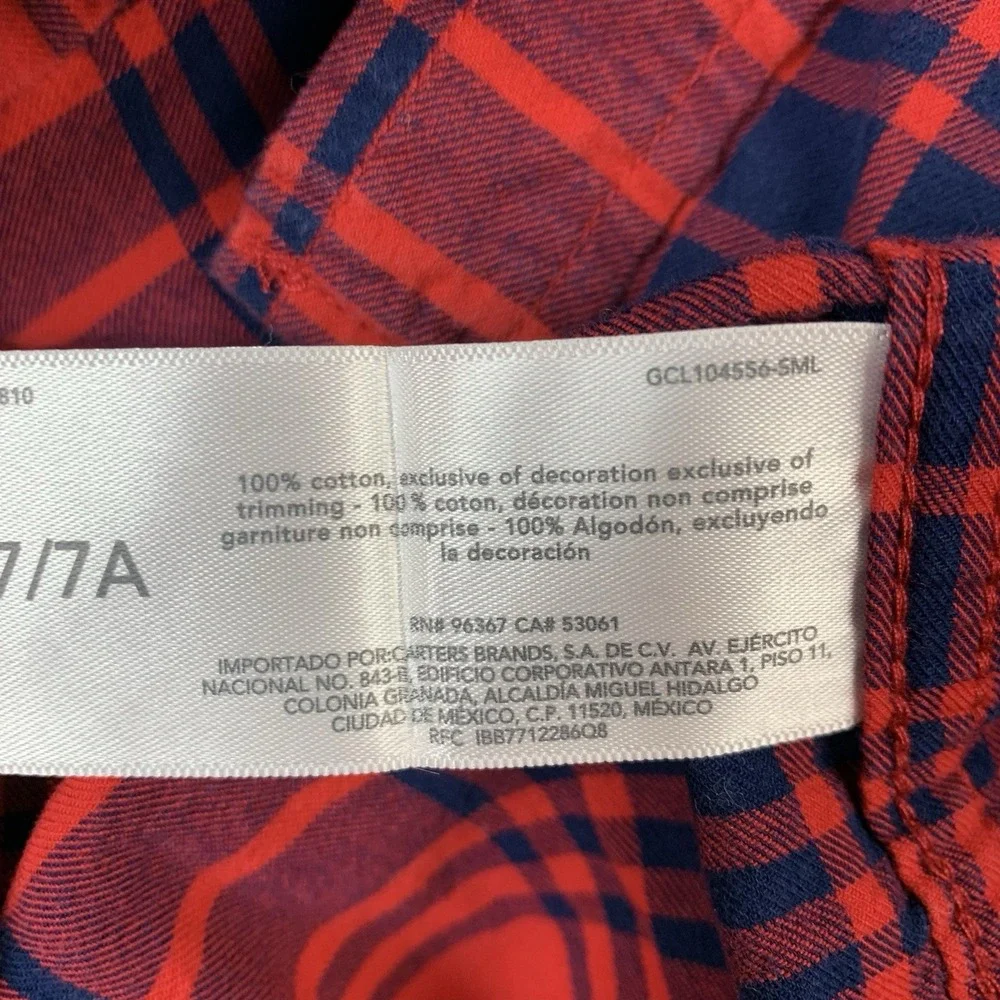 Oshkosh B'gosh Flannel Shirt Youth Boys 7 Red Blue Plaid Long Sleeve Cotton